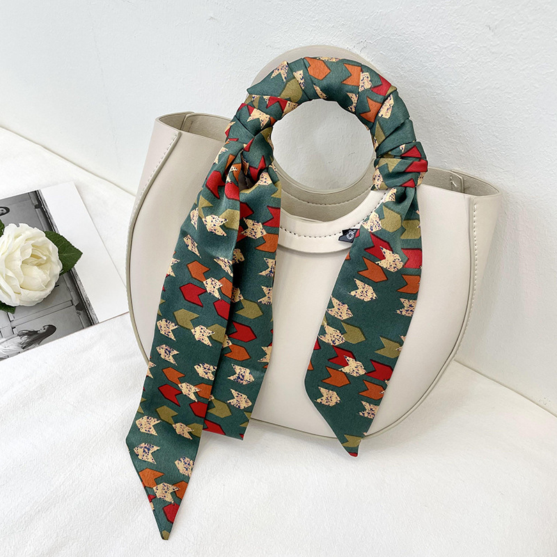 Yang Caiyu mismo estilo bufanda verde banda de pelo de las mujeres retro delgada estrecha bufanda larga corbata bolsa cinturón cinta trenzada pelo