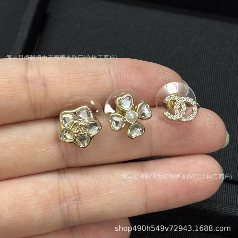 25b新款高版本小香风耳钉女 双C爱心蝴蝶耳环925耳针轻奢高级耳饰|undefined