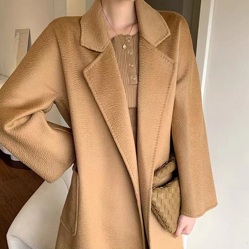 Max Brand Same Style Water Ripple 2025 New Color Water Ripple Wool Coat for Women, Extra Long Style, Elegant