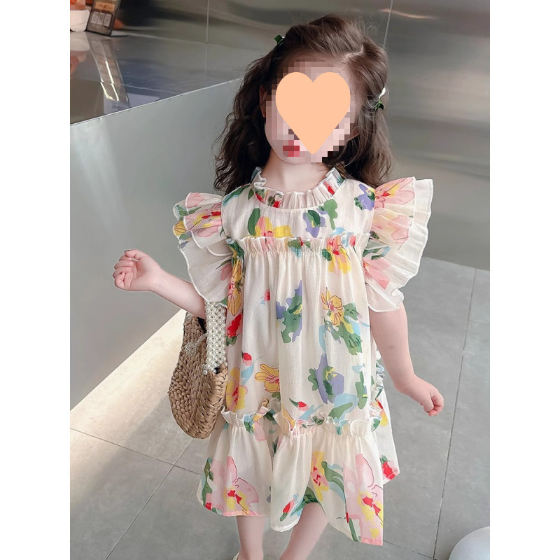 女の子ドレス 2025 新しい夏服子供のファッショナブルな花柄小さな女の子ベビー夏ファッショナブルなプリンセススカート|undefined