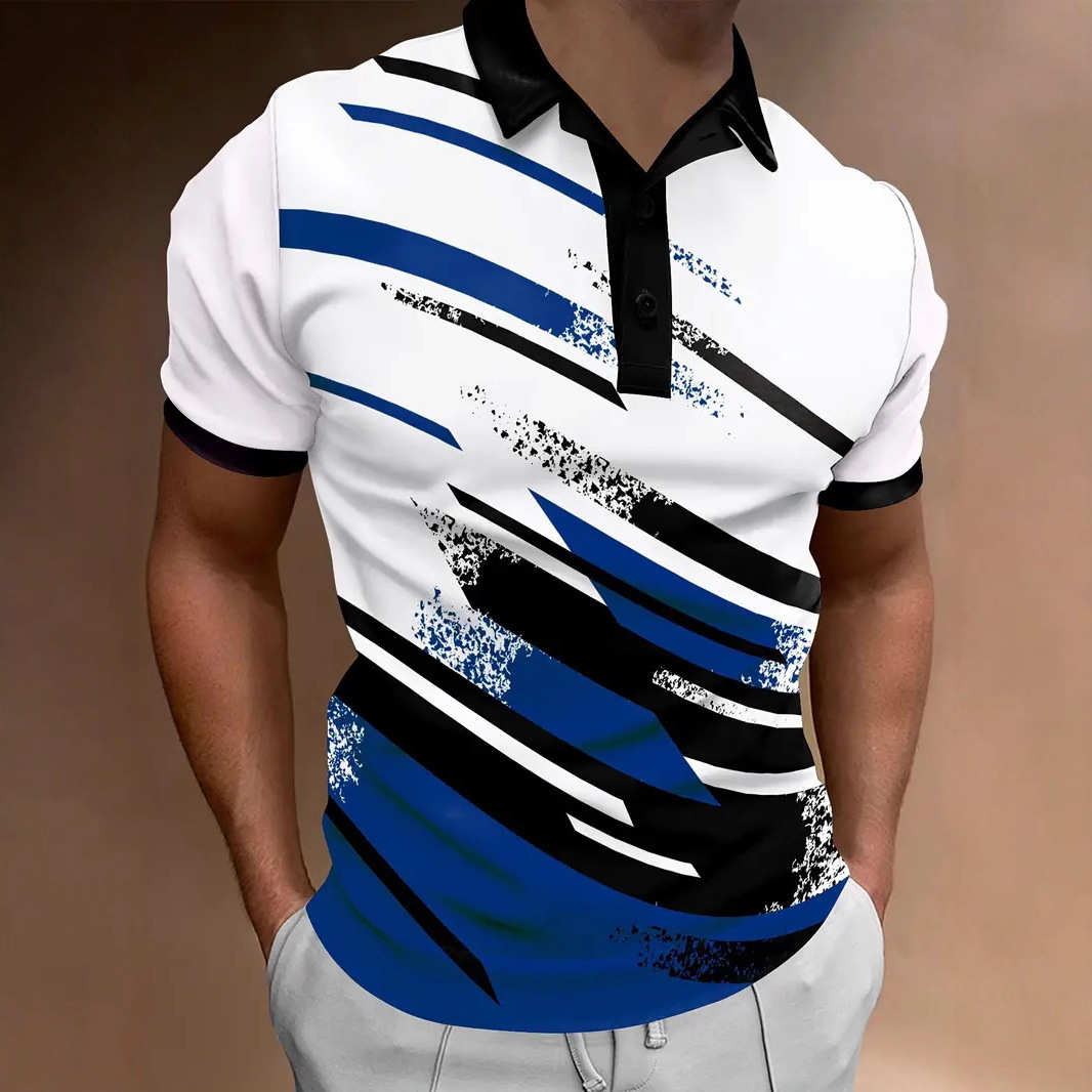 Men's Polo Shirt 3D Digital Pattern Casual Button Collar Short Sleeve Shirt Breathable Plaid Daily Neutral Polo Shirt