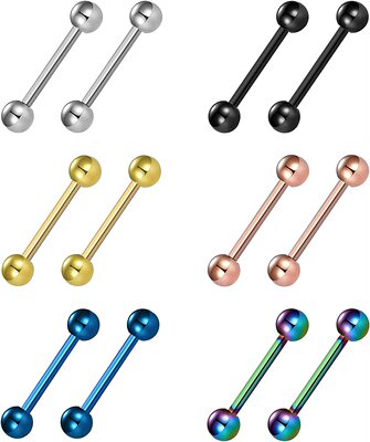 欧美热卖不锈钢人体穿刺饰品直杆双球舌钉乳环乳钉耳骨钉工厂现货|ms