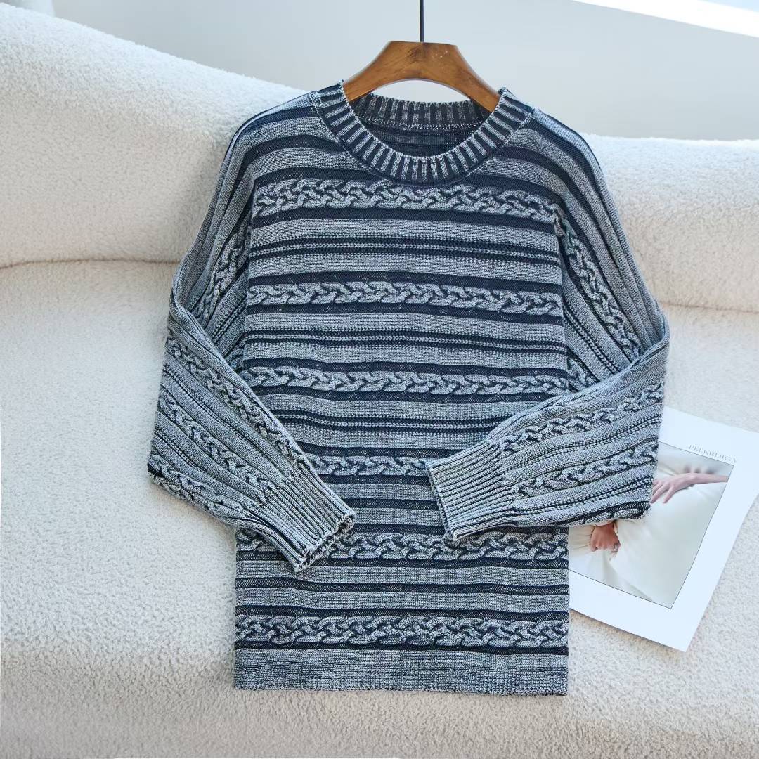 Europa y los Estados Unidos transfronterizos de cuello redondo jersey de torsión de mujer overhead nuevo retro otoño invierno hacer suéter de mujer viejo vestido exterior image 3