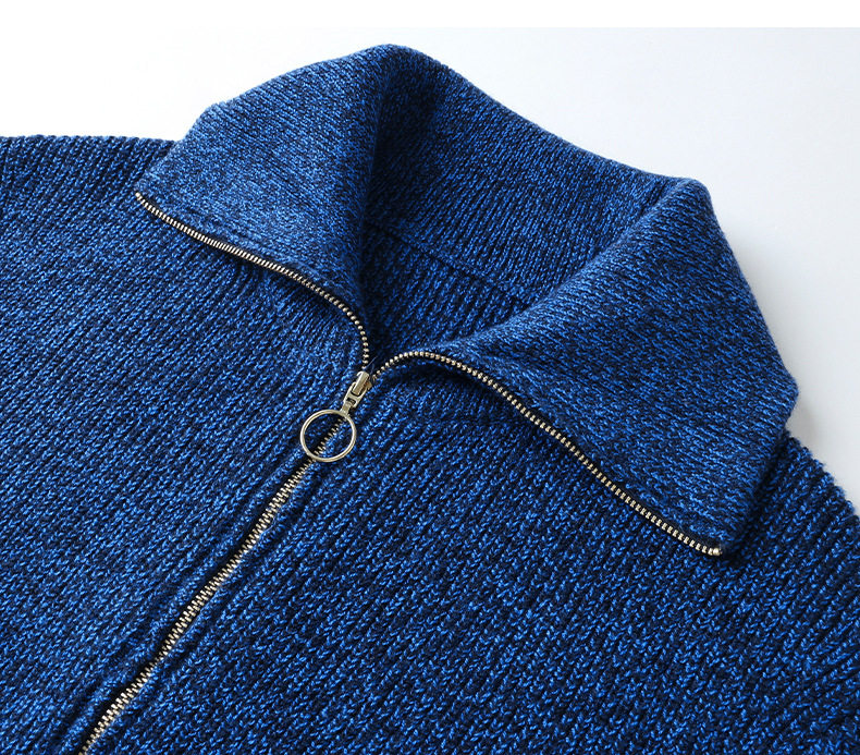 Áo khoác dệt kim nữ màu xanh da trời, dáng cardigan khóa kéo, chất liệu len cừu mềm mại, tay dài — Màu xanh da trời chi tiết 14
