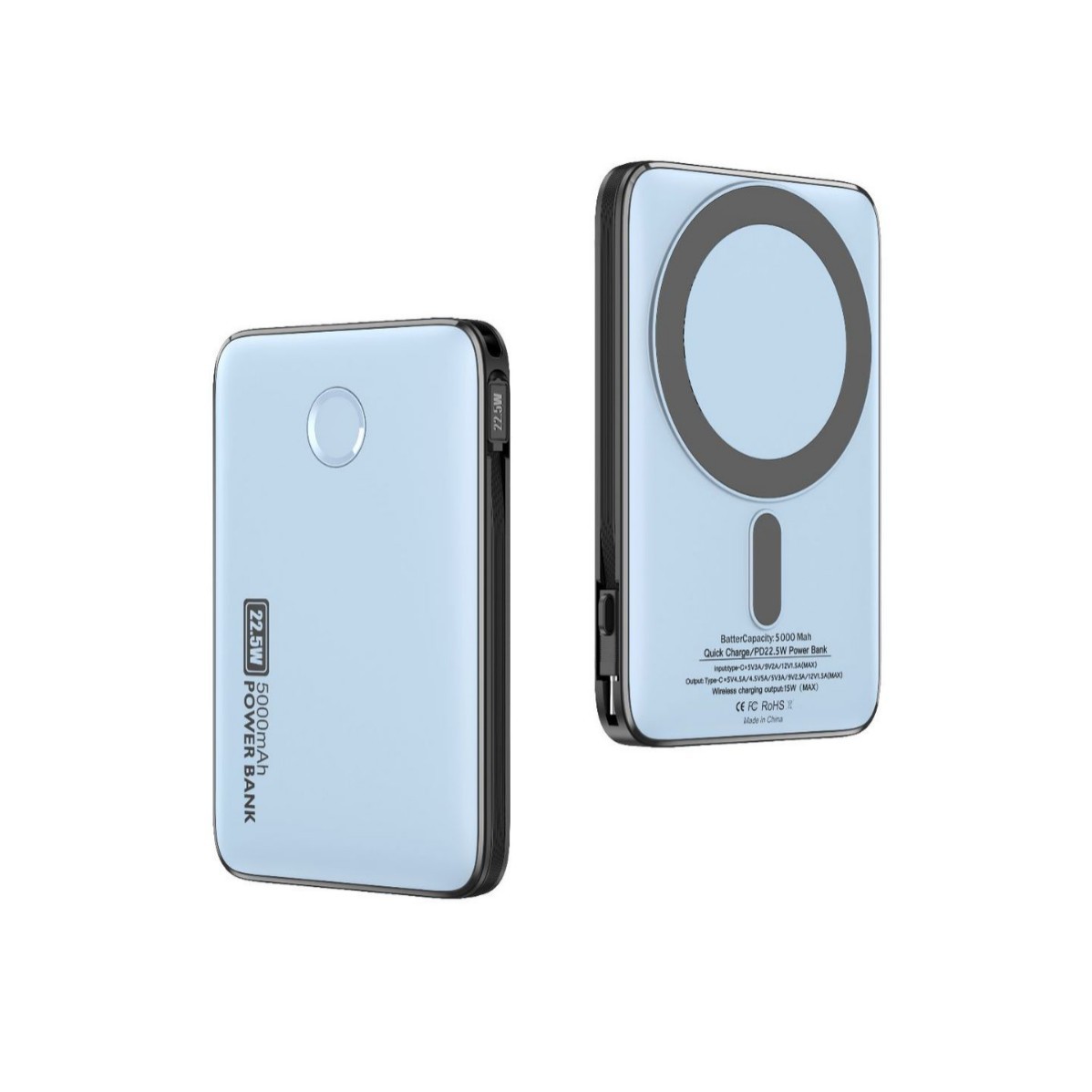 Cross-Border New Product Magnetic Wireless Charging with Built-In Cable Large Capacity 10,000 Mah Mobile Power Supply Two-Way Fast Charging Power Bank