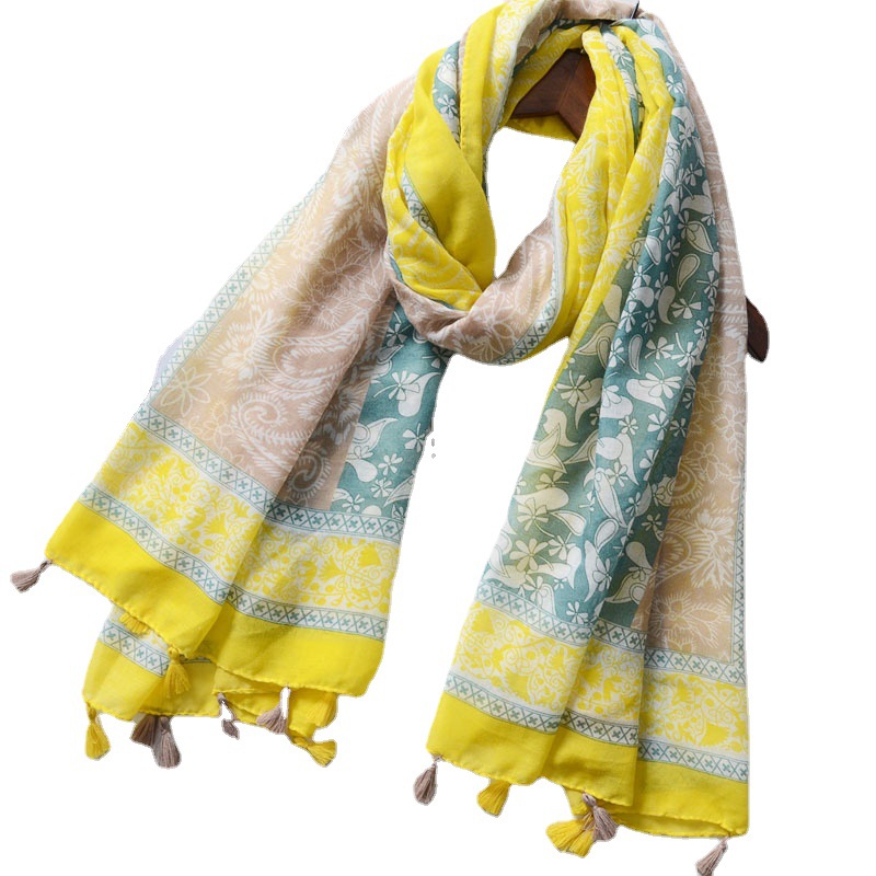 Nuevo estilo japonés artístico fresco bufanda vintage costura bohemio anacardo impreso bufanda hermosa bufanda de protección solar