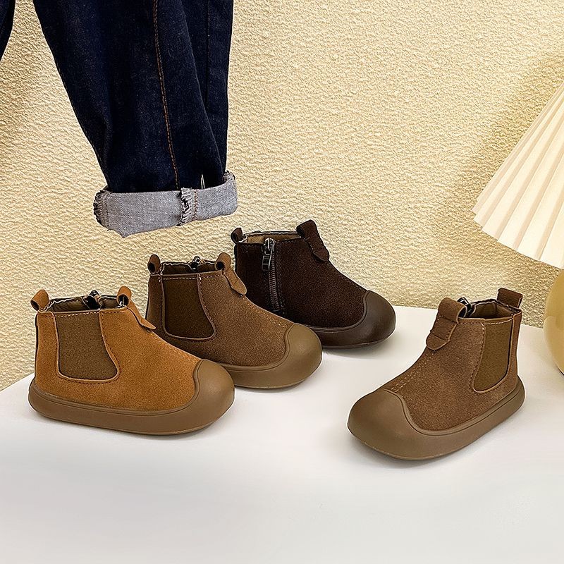 Children's Fashion Boots Autumn and Winter Boys' Comfortable Soft Sole Smoke Boots Children's Martin Boots Girls' Western Style Vintage Cotton Boots