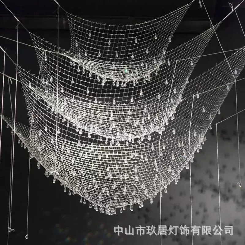 个性渔网水晶吊灯装置售楼部沙盘会所大堂大平层别墅客厅灯艺术灯