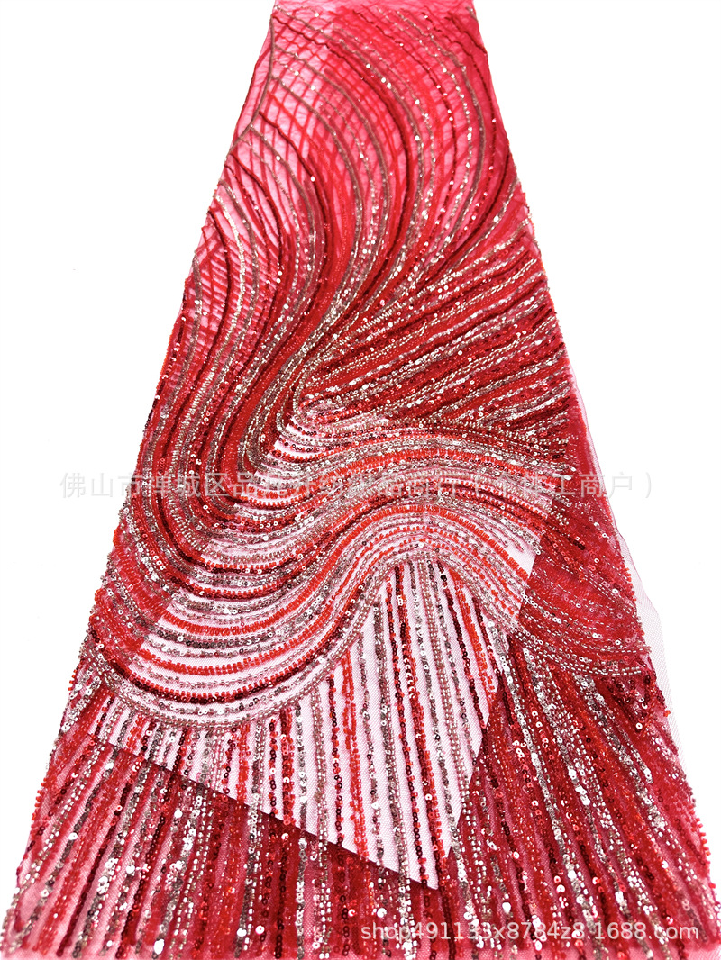 2026 nuevos fabricantes de tela de bordado de perlas rayas de color mixto tejido de tubo de perlas de ropa de moda
