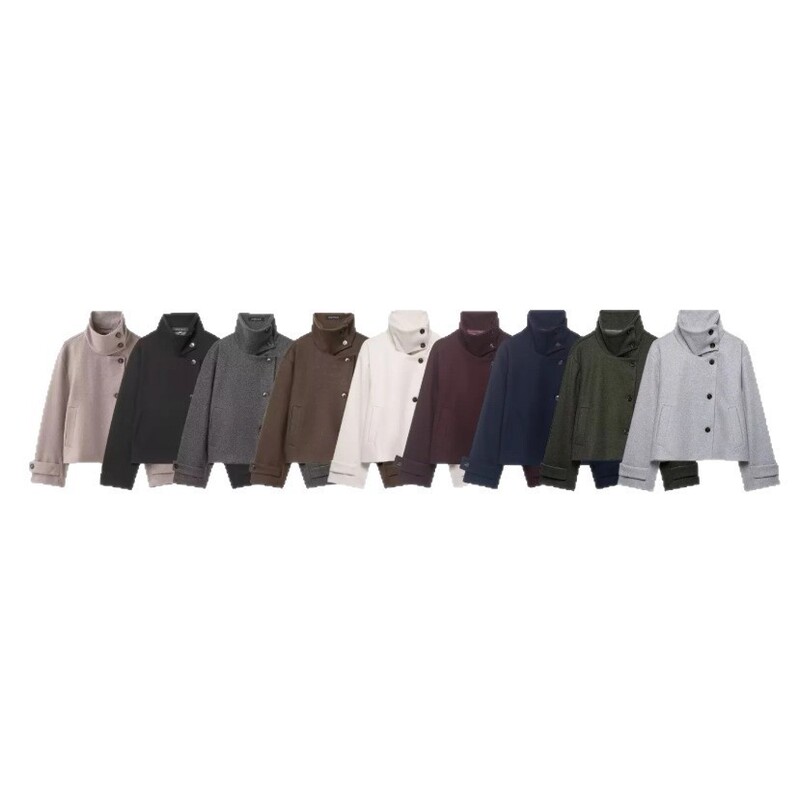 In-Stock Ins Cross-Border European and American Style Women's Clothing Wholesale, Casual Stand-Collar Woolen Jacket for Petite Women 6318293