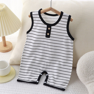 Summer New Baby Climbing Suit for Boys and Girls Baby Thin Pure Cotton Sleeveless Hassel Striped Vest Hassel for Newborn