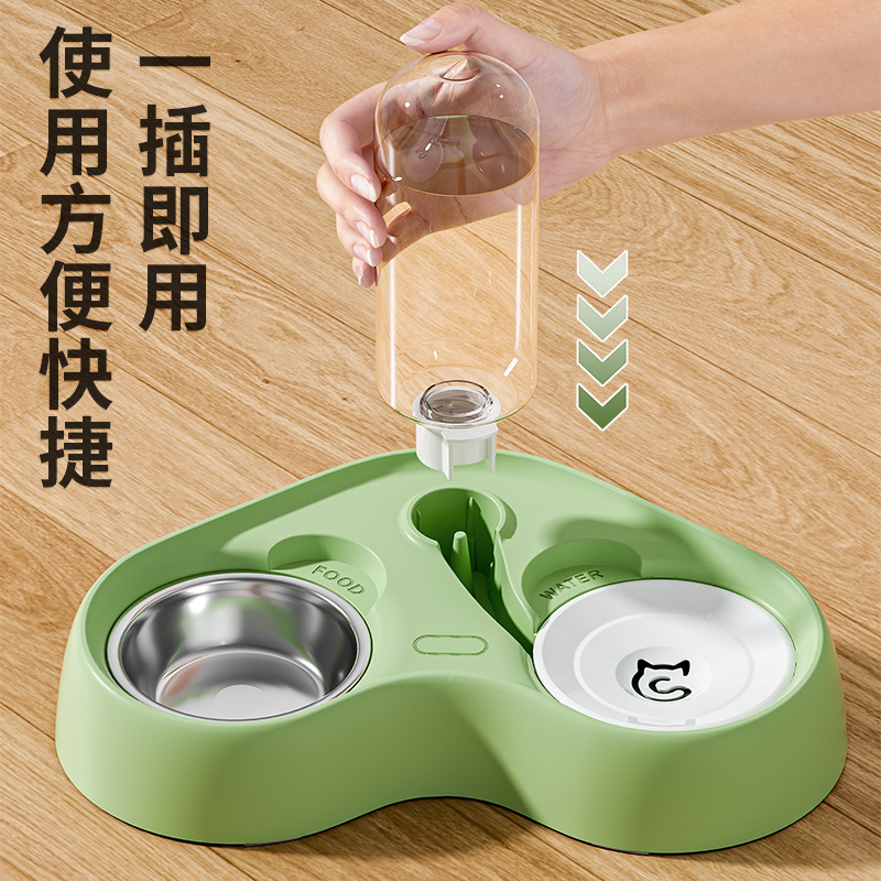 Pet doble tazón de agua potable y alimentación integral dos en uno anti-derroquear tazón de perro tazón gato fábrica directa de artículos para mascotas