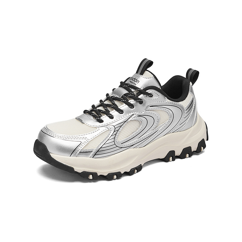 Zapatos deportivos de plata para mujeres 2025 nuevo otoño y invierno para caminar al aire libre con suela gruesa zapatos casuales de gran aspecto