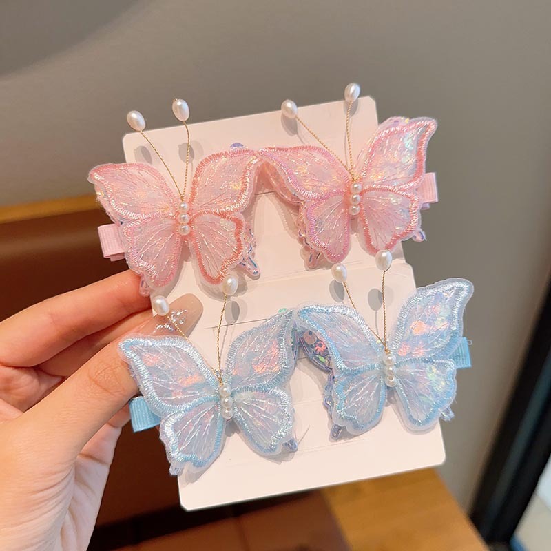 子供の超仙気刺繍の蝶のヘアピンの女の子のかわいい古風な漢服の髪飾りのカードの王女の前髪のサイドクリップ|undefined