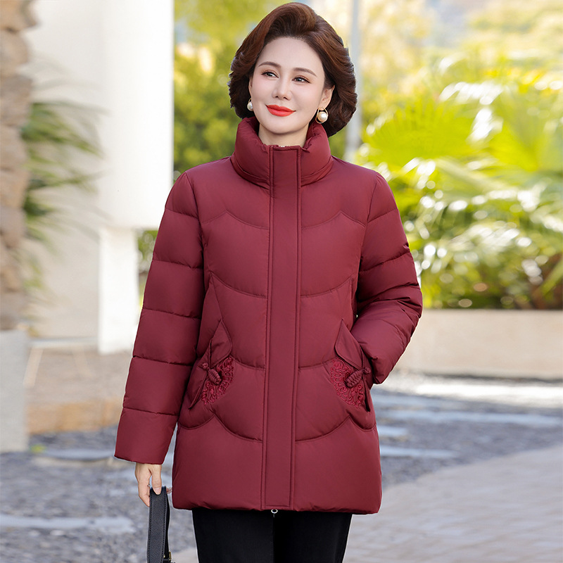 专柜正品中老年羽绒服女中长款2025新款中老年防寒加厚白鸭绒外套