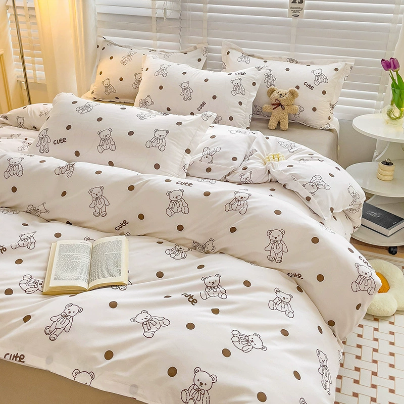 Комплект простыни 홍 Korean Princess Style, выстираный хлопок с цветочным узором, 3–4 предмета (150×200 и т.п.)