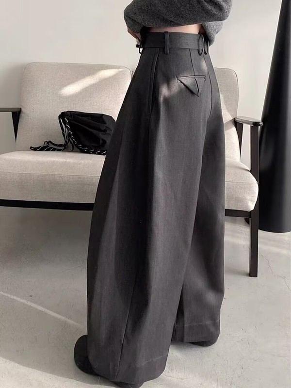 灰色高级感西装裤女2025早秋新款大码梨型身材宽松高腰显瘦阔腿裤|undefined
