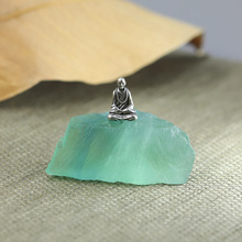 售完即止适合实体店 石隐 佛饰纯银天然绿莹石禅意摆件镇纸弘一