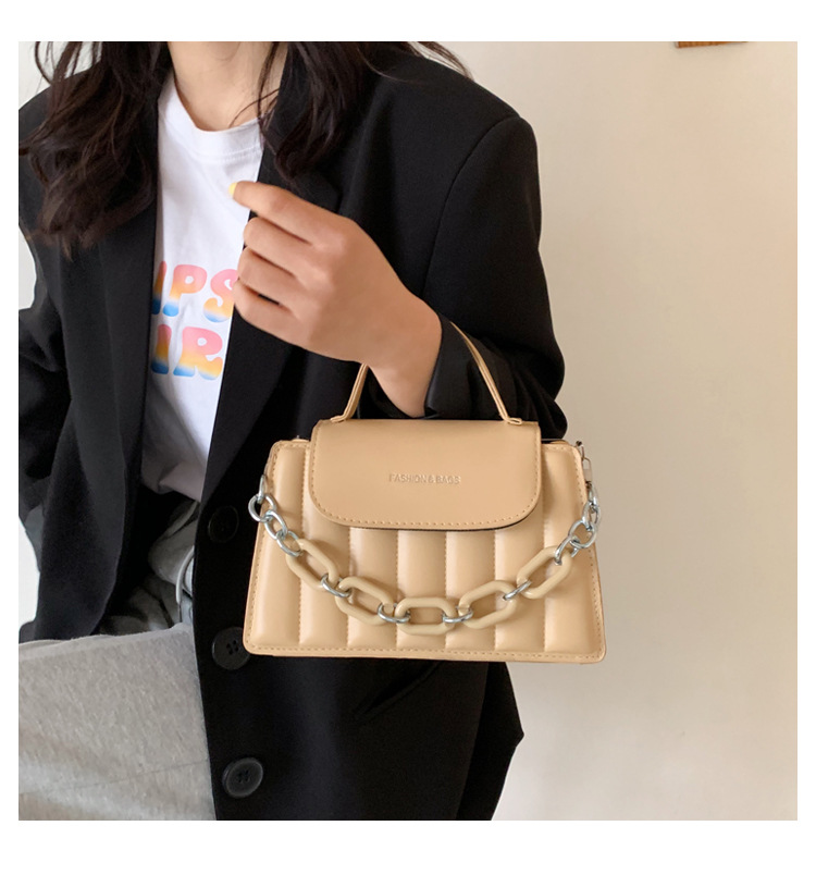 316g Weight Synthetic Leather Lining Material Magnetic Buckle Closure Type Single Shoulder Strap Strap Type Square Bag Bags Type Pu Leather Material Solid Color Pattern Streetwear Style Square Shape Khaki, Red, Yellow, Black Color Small Size Fashion Pu Leather Embroidery Thread Geometric Shoulder Bag Wholesale Nihaojewelry 2