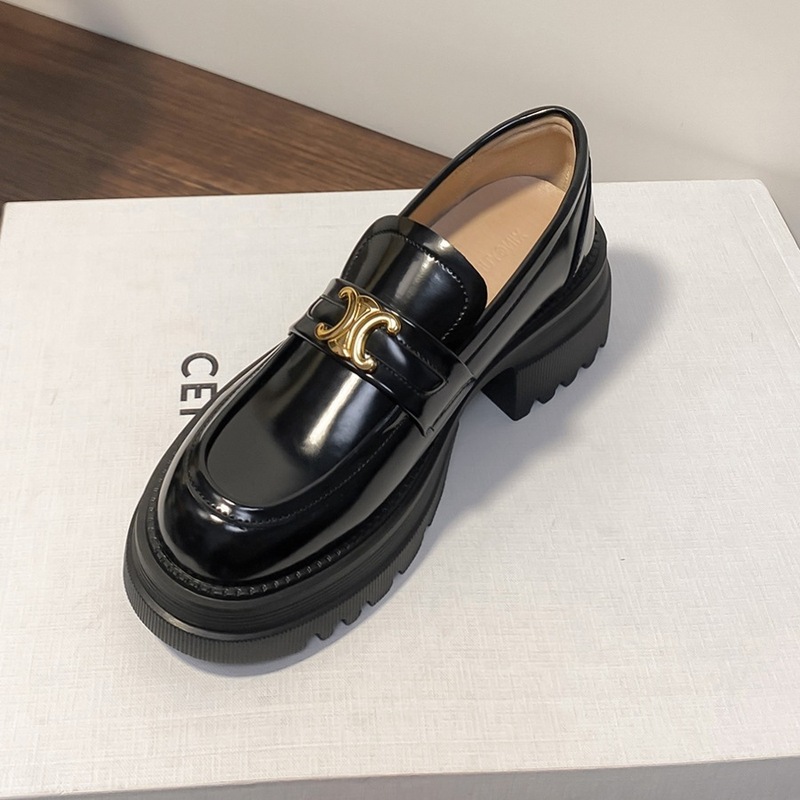 Thick-Soled Loafers for Women 2025 Spring and Autumn New Style Arc De Triomphe British Style Small Leather Shoes Chunky Heel Slip-On Sneakers Thick-Soled Loafers for Women 2025 Spring and Autumn New Style Arc De Triomphe British Style Small Leather Shoes Chunky Heel Slip-On Sneakers