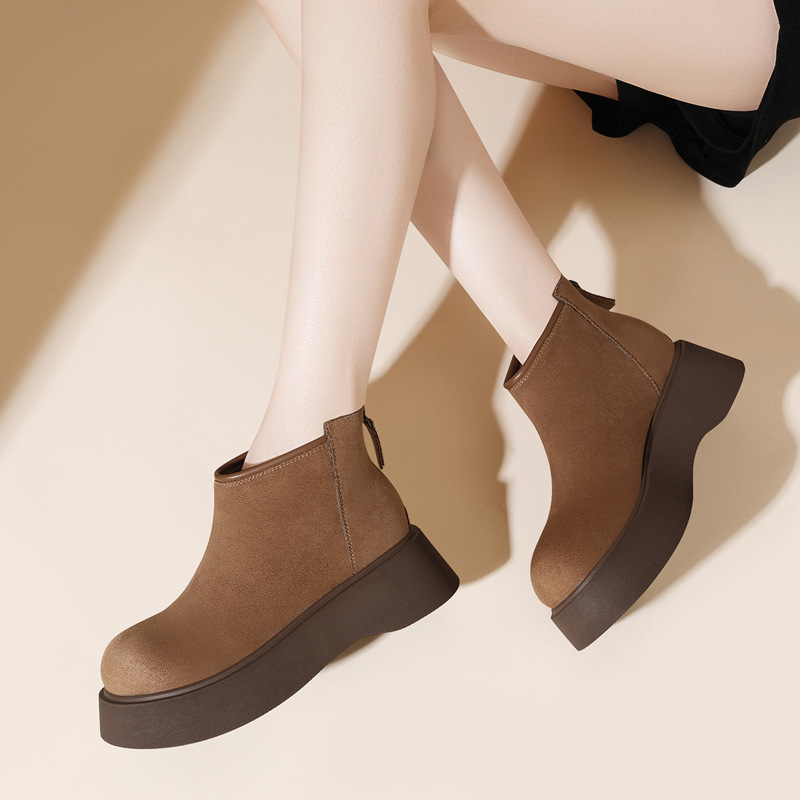Fashion Matte Soft Leather Short Boots For Women 2025 Autumn Winter New Style Bare Boots Versatile Fashion Thick Sole Martin Short Boots_vogvips.com
