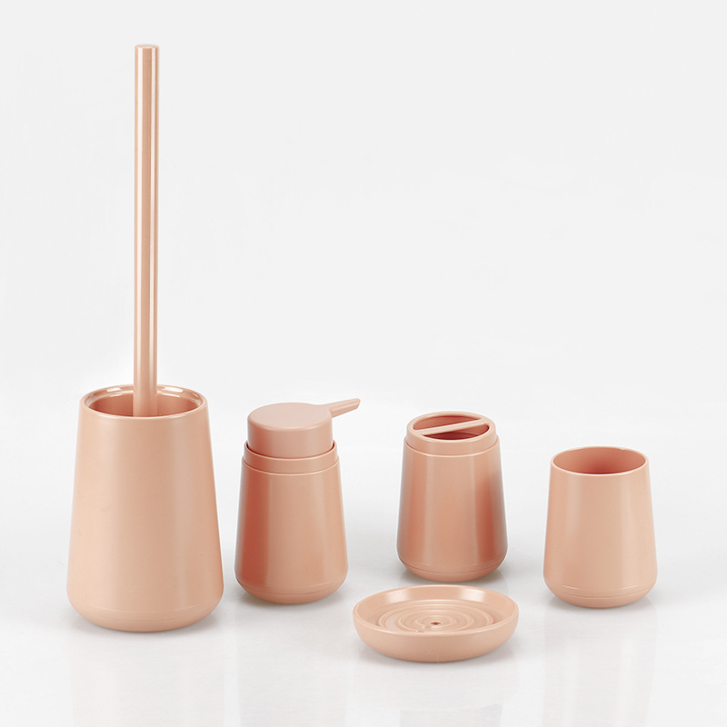 Color sólido nuevo baño de plástico suministros de cinco piezas conjunto de enjuague bucal cepillado rack caja de jabón de almacenamiento de baño cubierta de baño del hogar