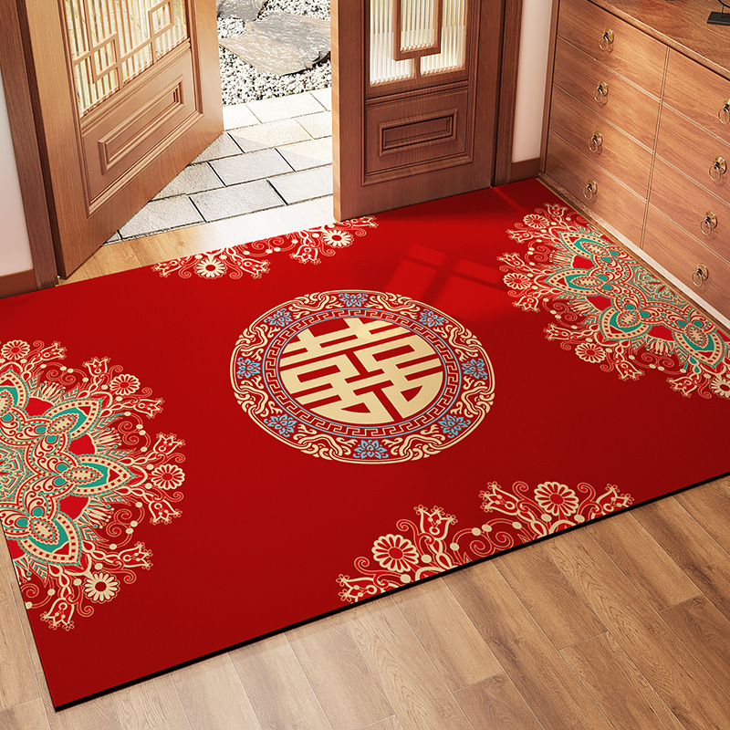 喜庆新婚入户门脚垫玄关门垫进门家用结婚地垫红色喜字地毯批发|undefined