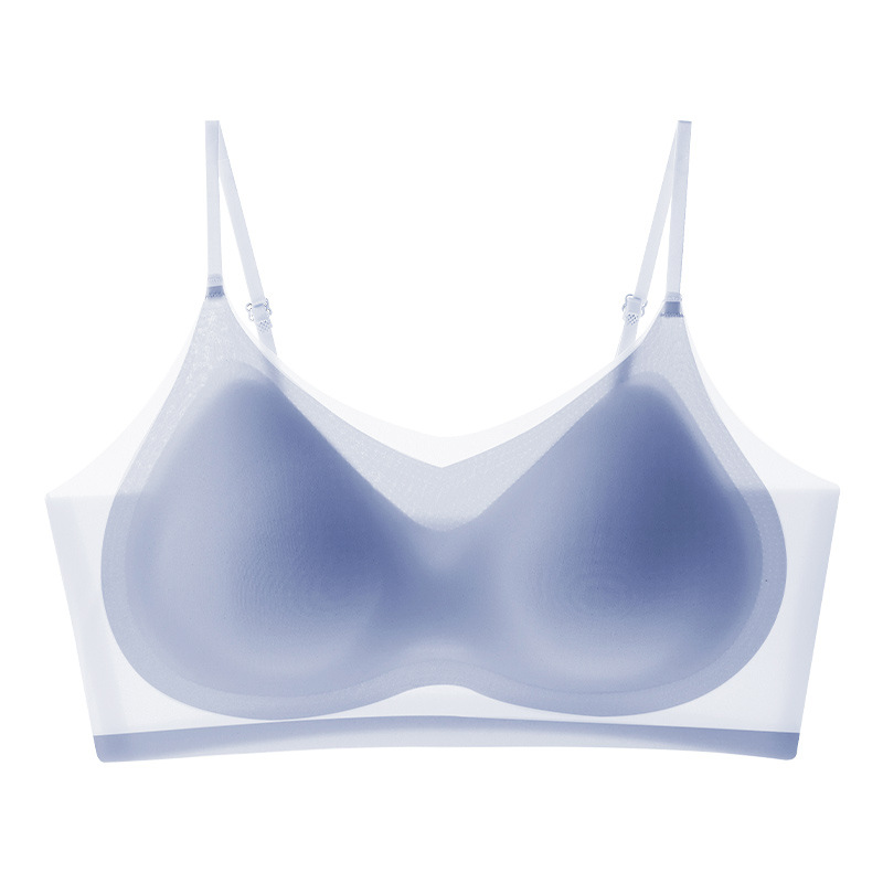 Ropa interior sin costuras de seda de hielo para mujer, pecho pequeño, sin anillo de acero, estilo chaleco, ejercicio, anti-caída, sujetador transpirable fino de verano