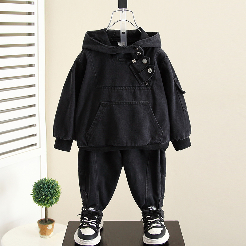 6125 Traje para niños Traje de dos piezas de mezclilla de otoño para niños 2024 Nuevo estilo Ropa de moda para niños