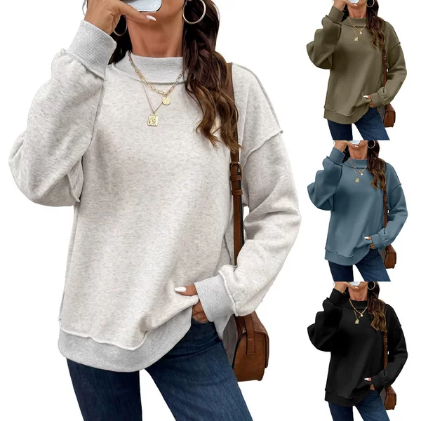 2026 Cross-Border European and American Women's Clothing Amazon Autumn New Casual Half-High Collar Drop-Shoulder Long-Sleeve Loose Pullover Sweatshirt