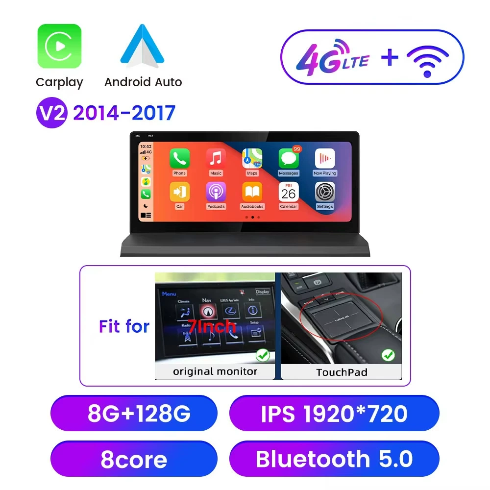 Универсальная 10,25-дюймовая Android-навигационная система автомобилю CarPlay, подходит для Lexus NX 2014–2020