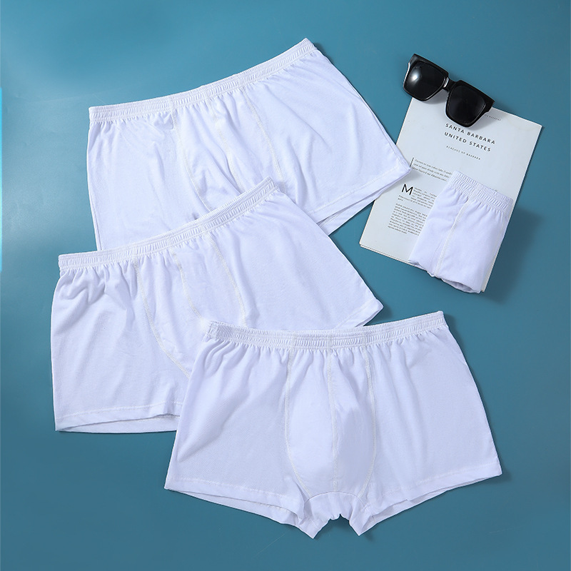 Men's Underwear 100 Cotton Young and Middle-aged White Boxers Cotton Loose Breathable Plus Size Student Shorts