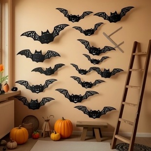 Halloween Artificial Bat Stickers 3D Stereo Cut Out Bat Wall Stickers Holiday Party Layout Wall Decoration Stickers