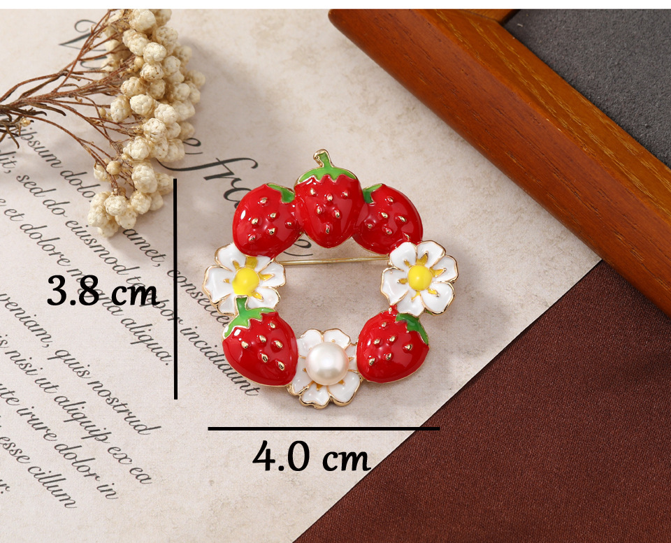 Business Occasion Alloy Material Cute Pin Strawberry Alloy Enamel Inlay Pearl Women'S Brooches