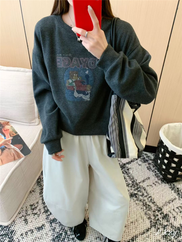 021慵懒风圆领卫衣女秋季新款薄款宽松韩版oversize女式上衣bf外|undefined