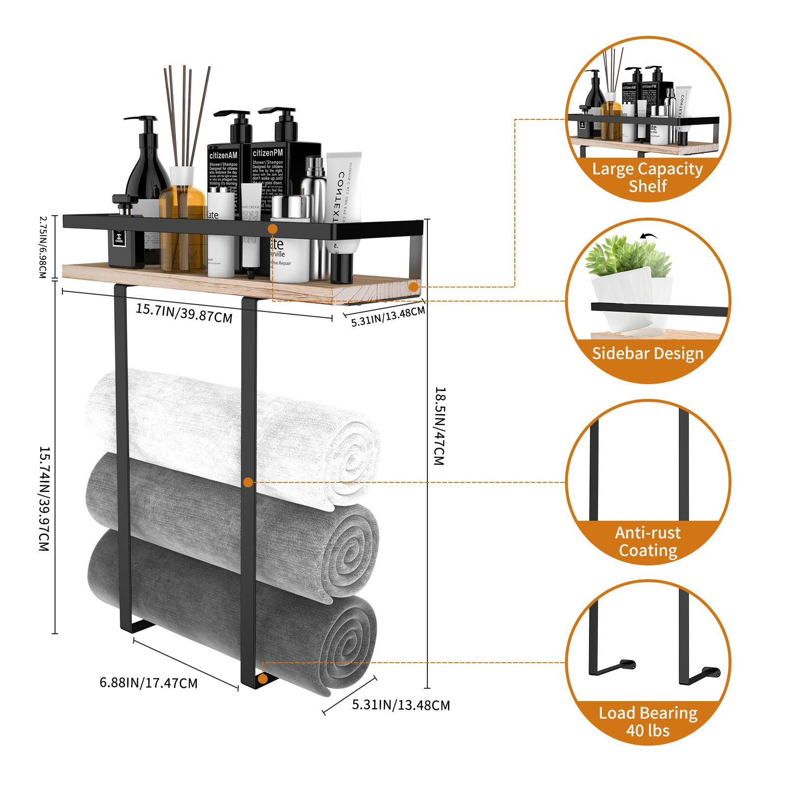 Amazon toallas de baño toallas estante de almacenamiento artículos de higiene estante de almacenamiento de pared de metal de baño estante de almacenamiento de pared