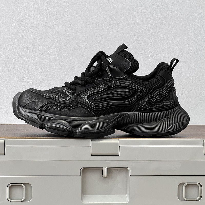 New Paris Black Warrior Fashion Thick-Soled European Casual Color-Washed Dad Shoes Men's Trendy Versatile Men's Sports Shoes