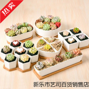 Special Small Flower Pot Set for Succulents, Ceramic Cute Personalized Creative Rectangular Old Pile Porcelain Pot with Tray
