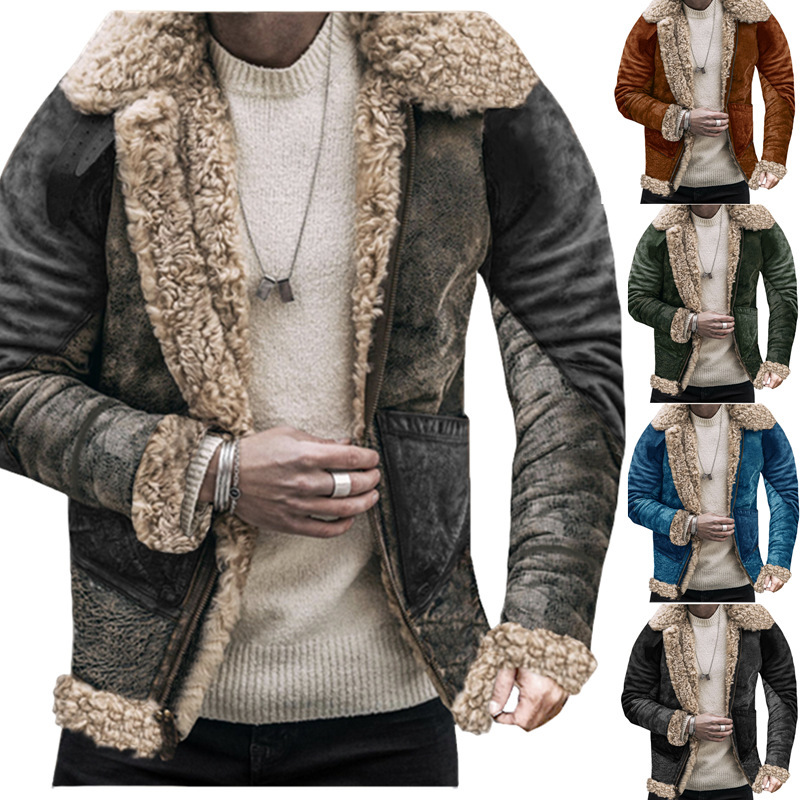2023 European and American Winter New Suede Faux Fur Integrated Men's Thick Printed Jacket Independent Store