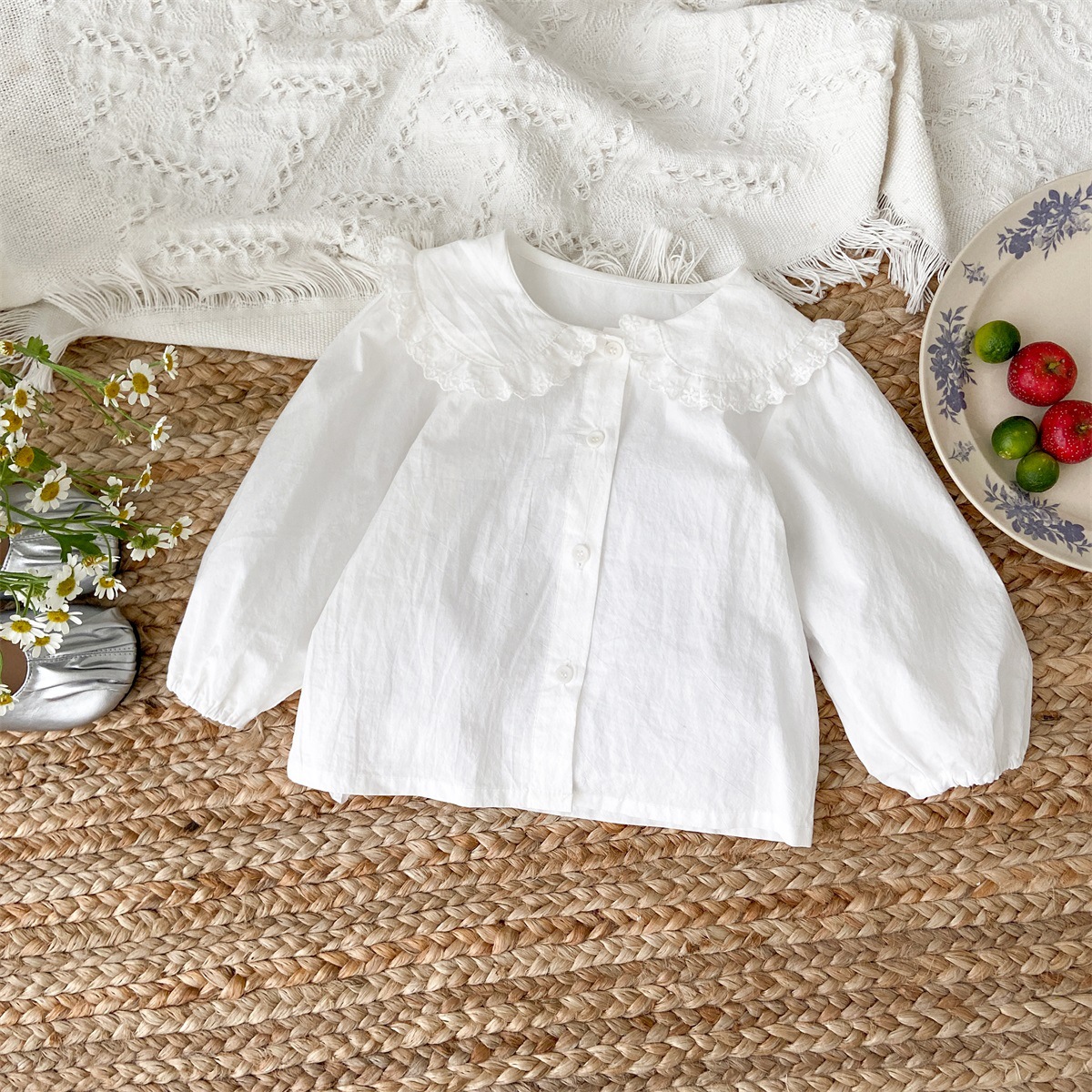 Baby Spring Baby baby baby baby traje camisa fresca de manga larga mono estilo pastoral traje de dos piezas