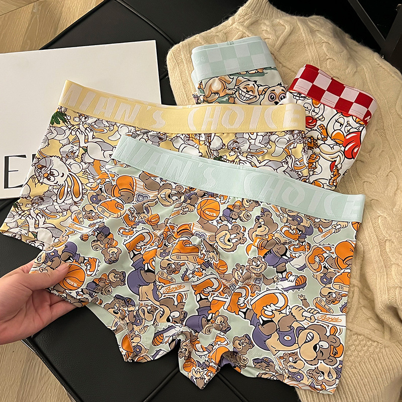 Sexy Cartoon Cute Men's Underwear Ice Silk Summer Boxer Briefs Antibacterial Seamless Large Size Boxer Breathable Thin Pants