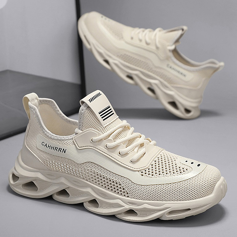 Calzado deportivo tejido volador para hombre Verano color sólido sin cordones boca baja transpirable malla running zapatos para hombre zapatos casuales diarios individuales