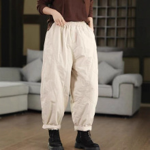 2024冬季高支新疆棉加厚夹棉棉裤女松紧腰内里格纹保暖哈伦裤 女