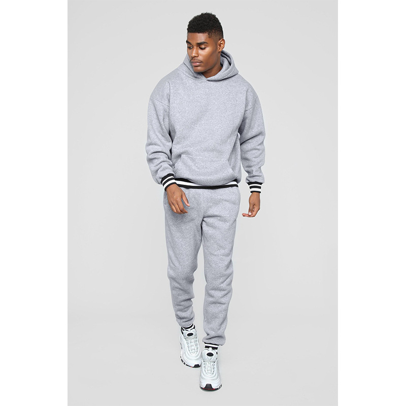 Freizeit-Set für Herren, beliebter Sportanzug mit geripptem Patchwork-Kapuzenpullover und lässiger Hose für Männer_voghion.com