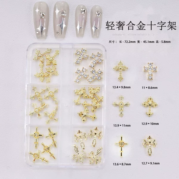 Cross-Border New Alloy Metal Cross Nail Art Jewelry Punk Style Crow Heart Cross Nail Decoration Wholesale