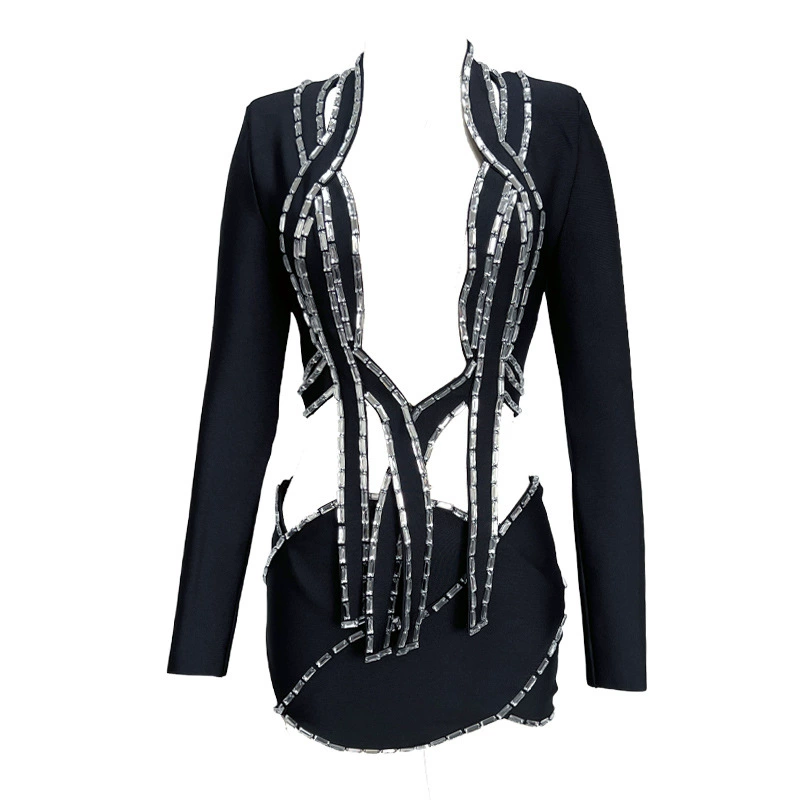 Новое черное длинное пиджак/костюм Amazon иностранная торговля биндж Dresses вечерние платья биндж платья