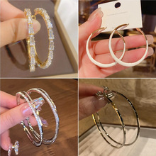 s925银针几何圆圈耳环女高级感轻奢个性大耳圈ins网红夸张C圈耳环