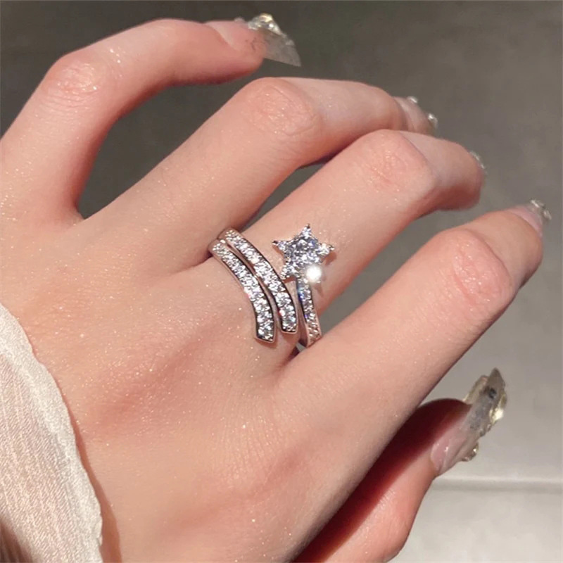 7g Weight Zircon Inlay Material Rings, Earrings Classification Jewelry + Earrings Quantity Holiday, Daily Occasion Copper Material Geometric, Star Pattern All Seasons Season Women's Gender Elegant, Modern Style Style Wholesale Jewelry Elegant Modern Style Geometric Star Copper Zircon Rings Earrings 7