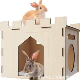 跨境宠物城堡木质宠物用品猫狗兔子木屋趣味DIY组装木屋躲避屋
