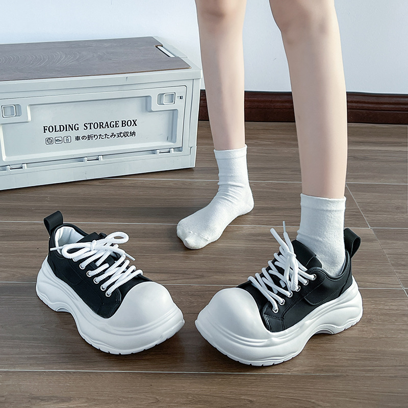 Cute Big-Headed White Shoes for Women 2025 Spring and Autumn New Versatile Thick-Soled Heightening Casual Sports Bread Shoes